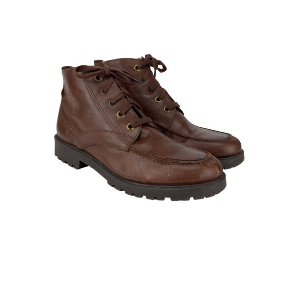 COLORADO Brown Leather Moc-Toe Lug Sole Lace Up Ankle Boots Size 7M - Picture 1 of 10